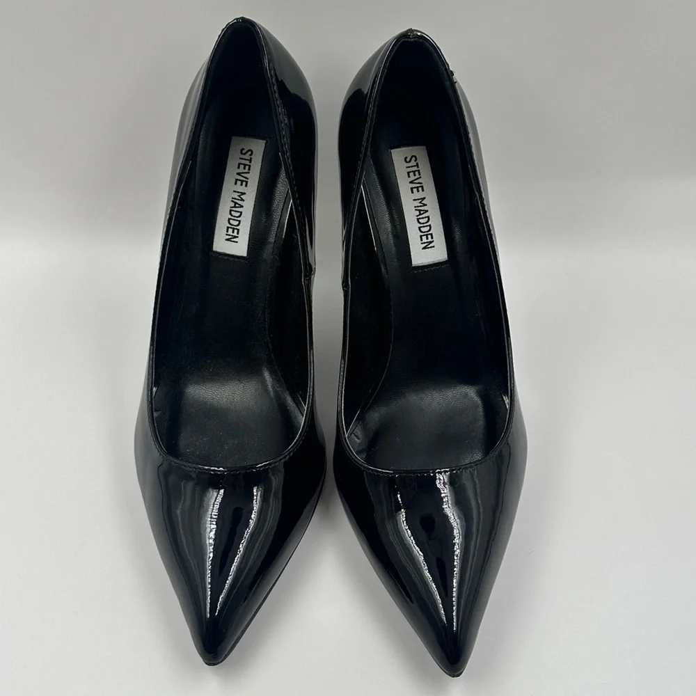 Steve Madden Vala Black Patent High Heels Classy Pump Work Stiletto Shoes Size 8 - Picture 3 of 8
